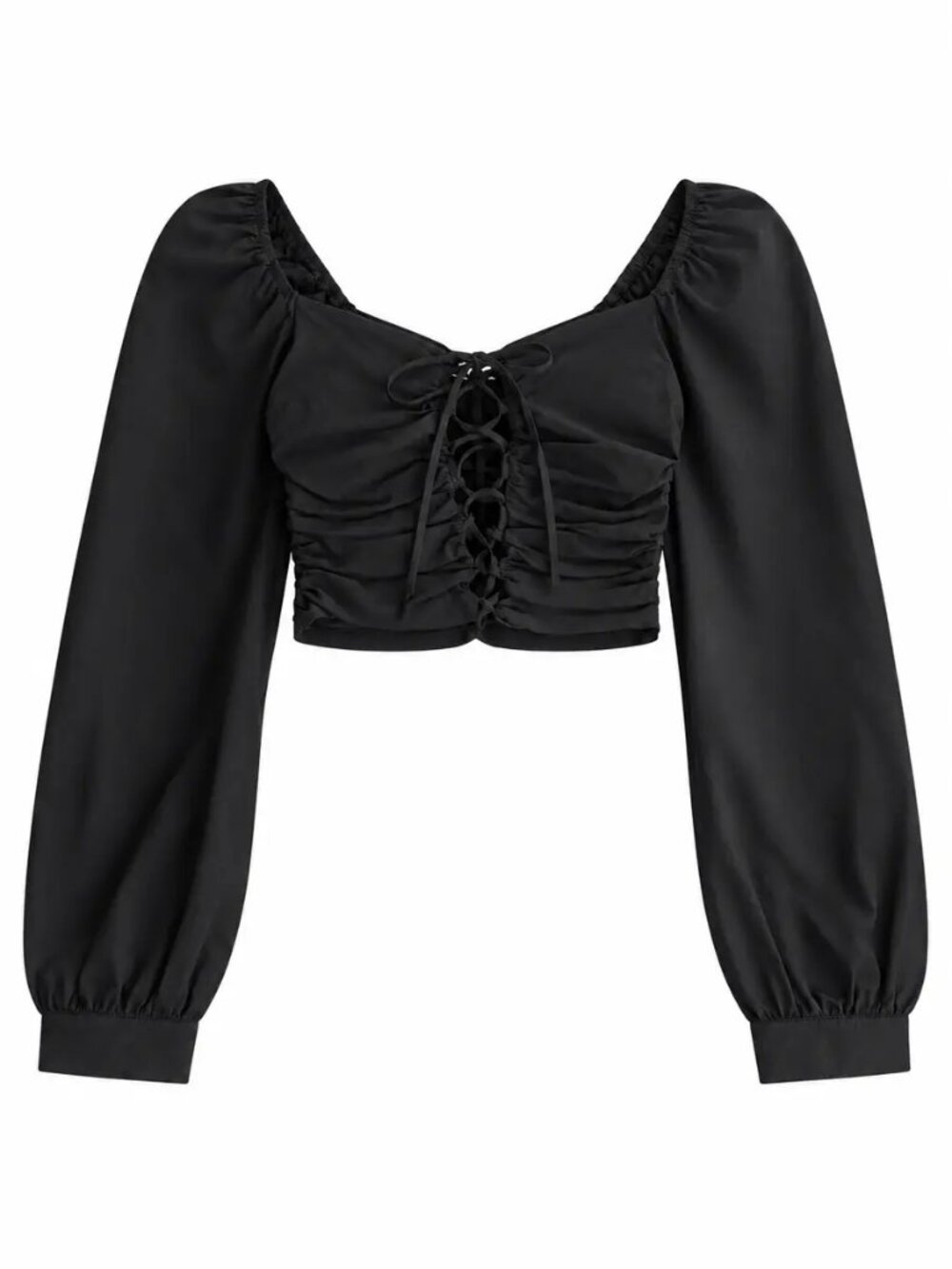 Blue Blush Black Ruched Corset Lace Top, Size S